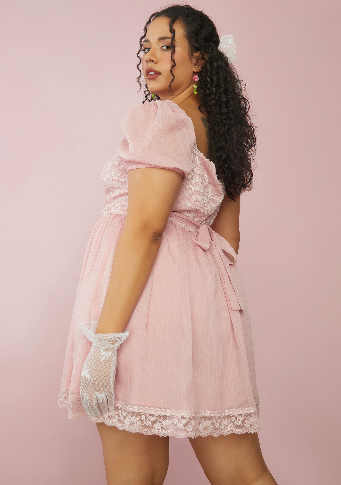 Plus Size Sugar Thrillz Lace Babydoll Dress - Light Pink | Dolls Kill