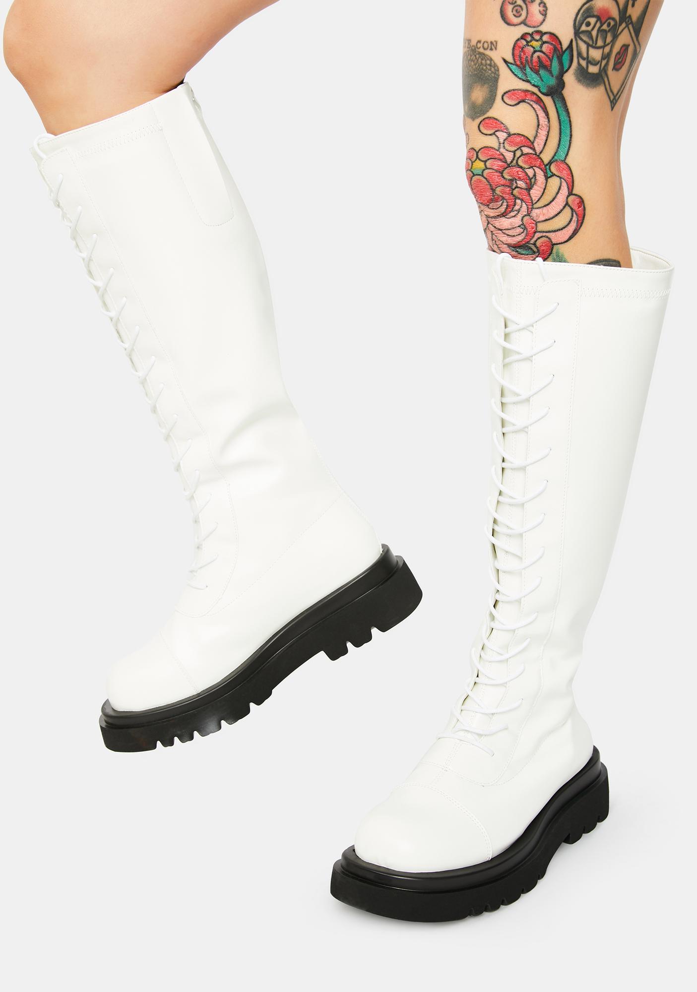 white combat boots with pouch