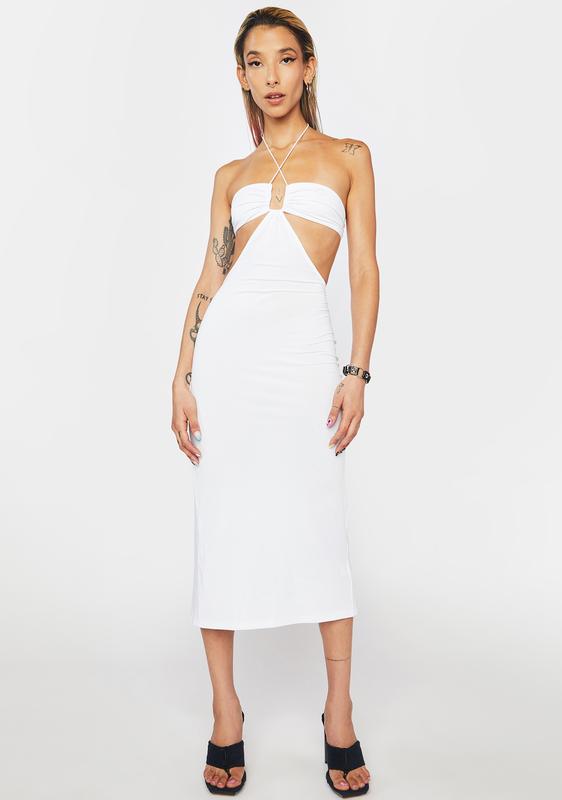 cutout midi dress white