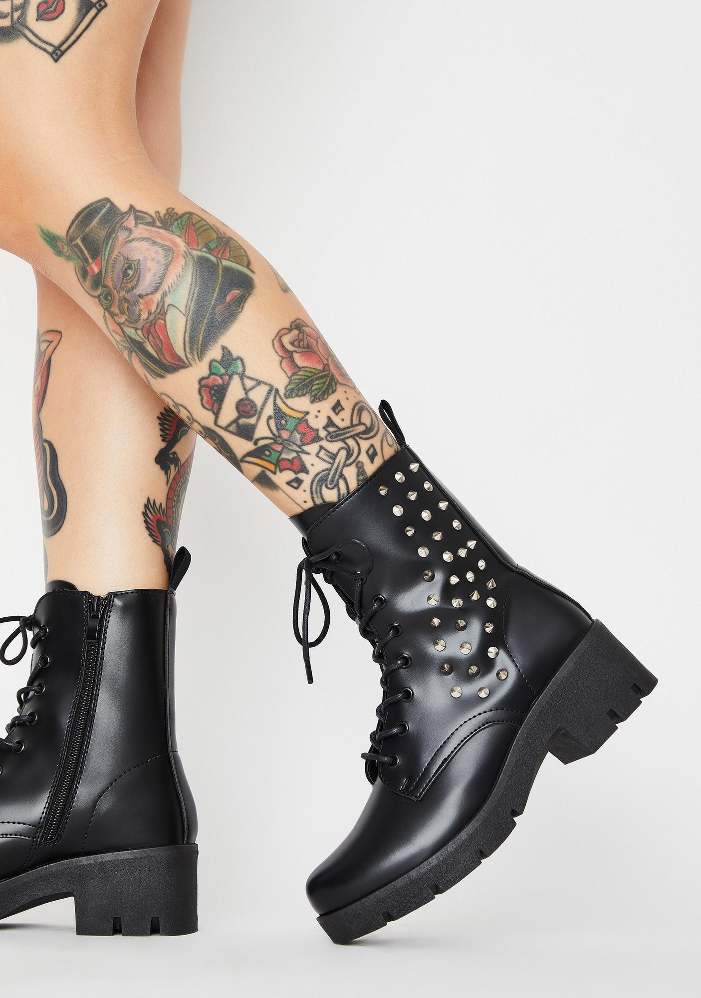 black studded combat boots