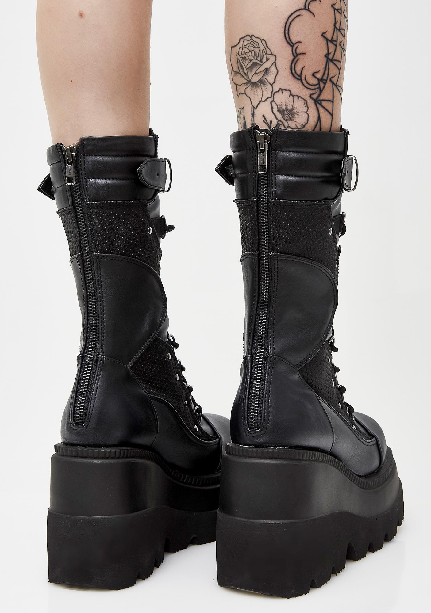 Demonia Platform Lace Up Black Boots | Dolls Kill