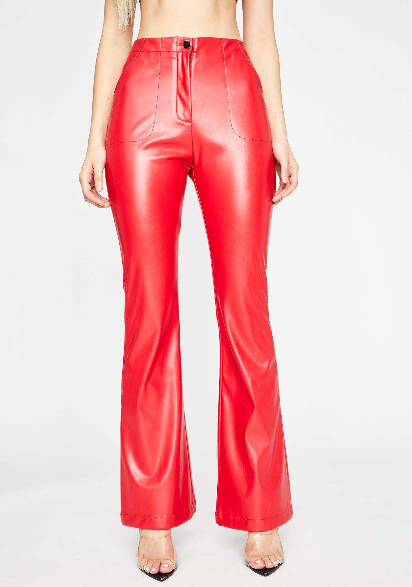 red leather flare pants