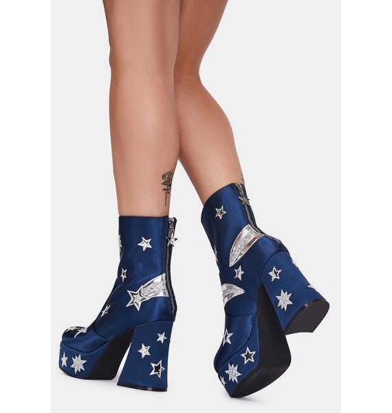Horoscopez Libra Embroidered Stars Platform Boots Blue Dolls Kill