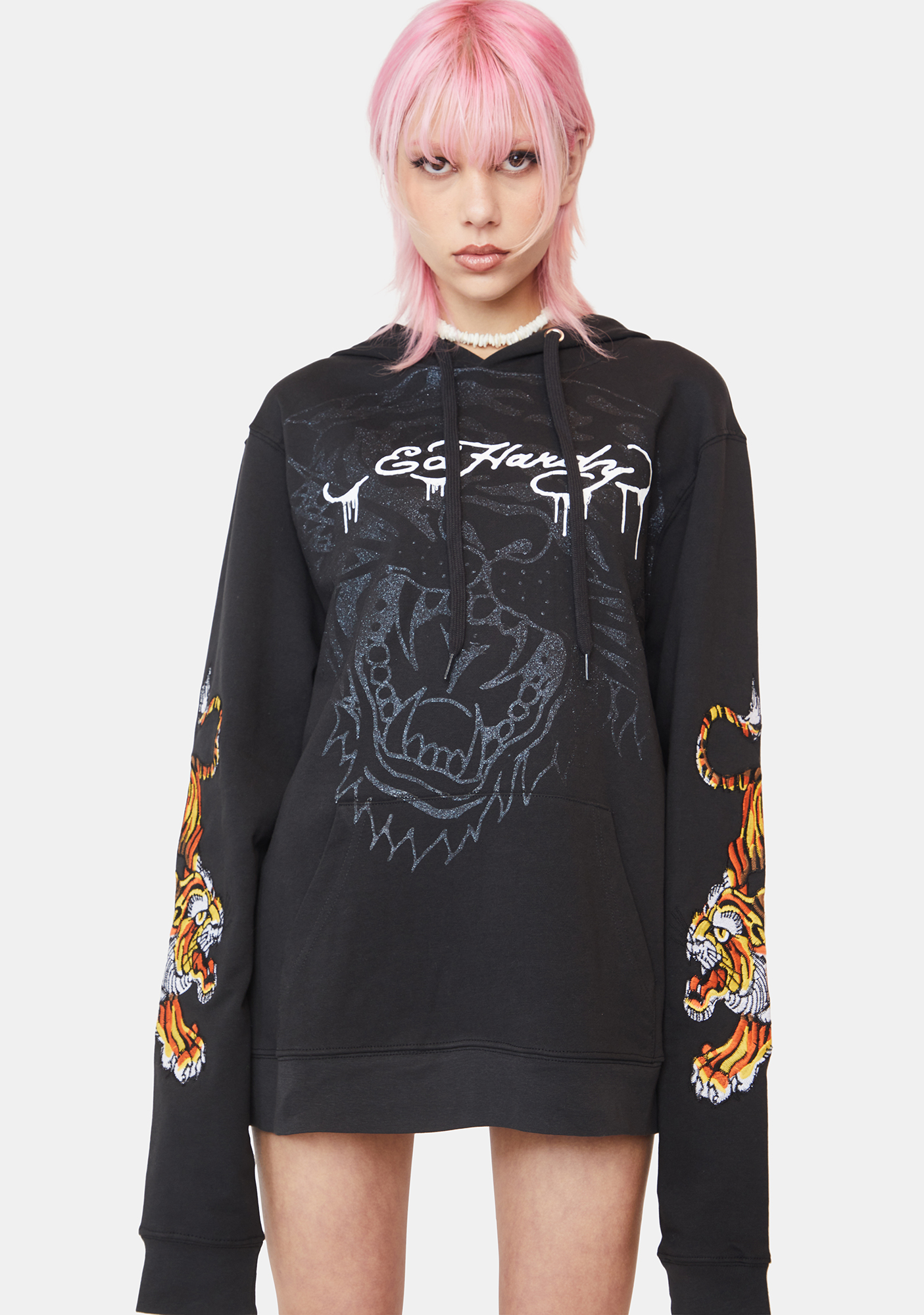 Ed Hardy Hoodie
 Ed Hardy Tonal Glitter And Embroidered Tiger Hoo Black