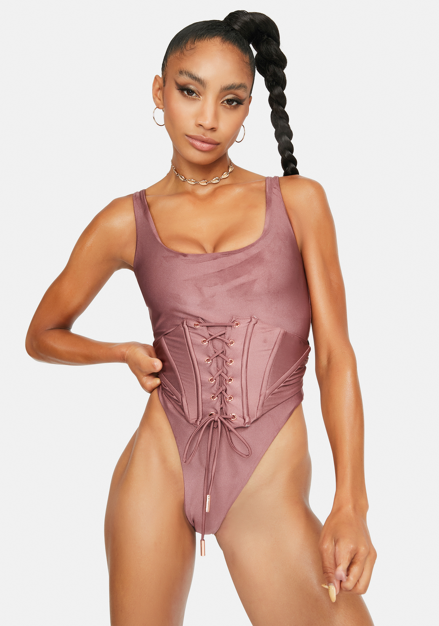 mauve one piece swimsuit