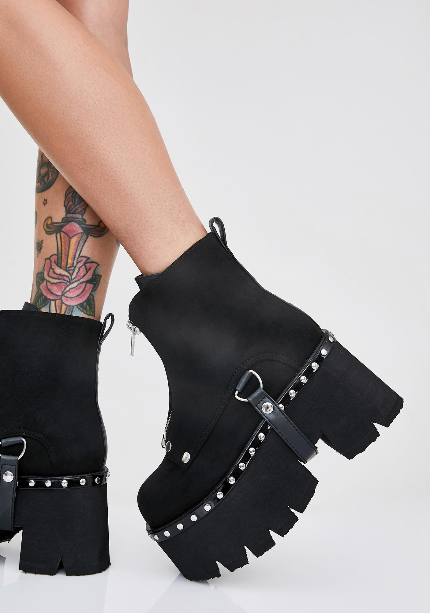 Demonia Platform Boots Studded Suede | Dolls Kill