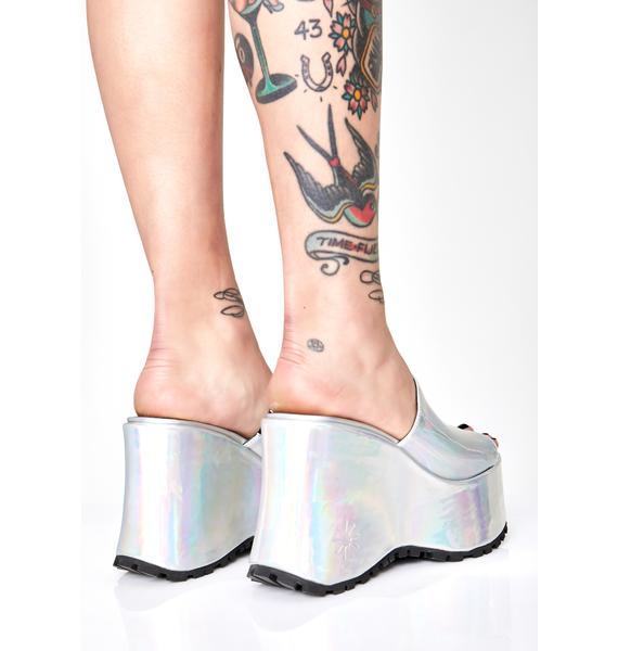 Delias Dolls Kill Chunky Platform Slides Holographic Metallic Dolls Kill