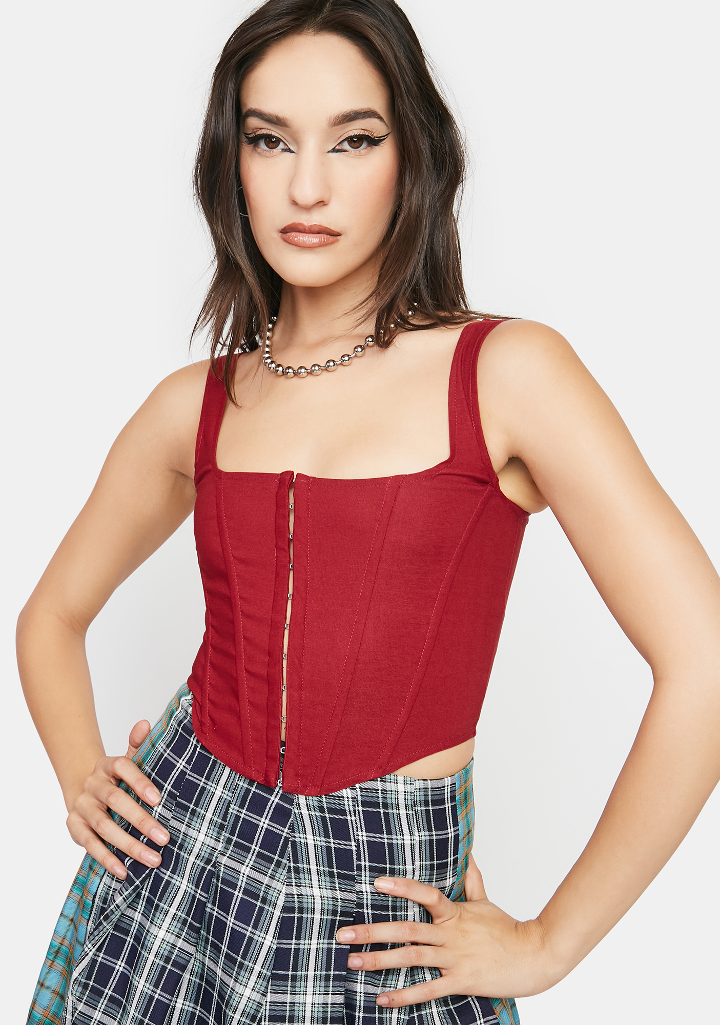 Cropped Structured Corset Top Dark Red Dolls Kill