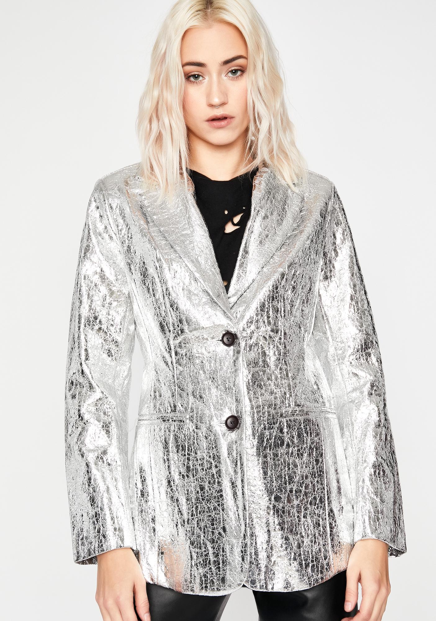 Shiny Silver Metallic Blazer | Dolls Kill