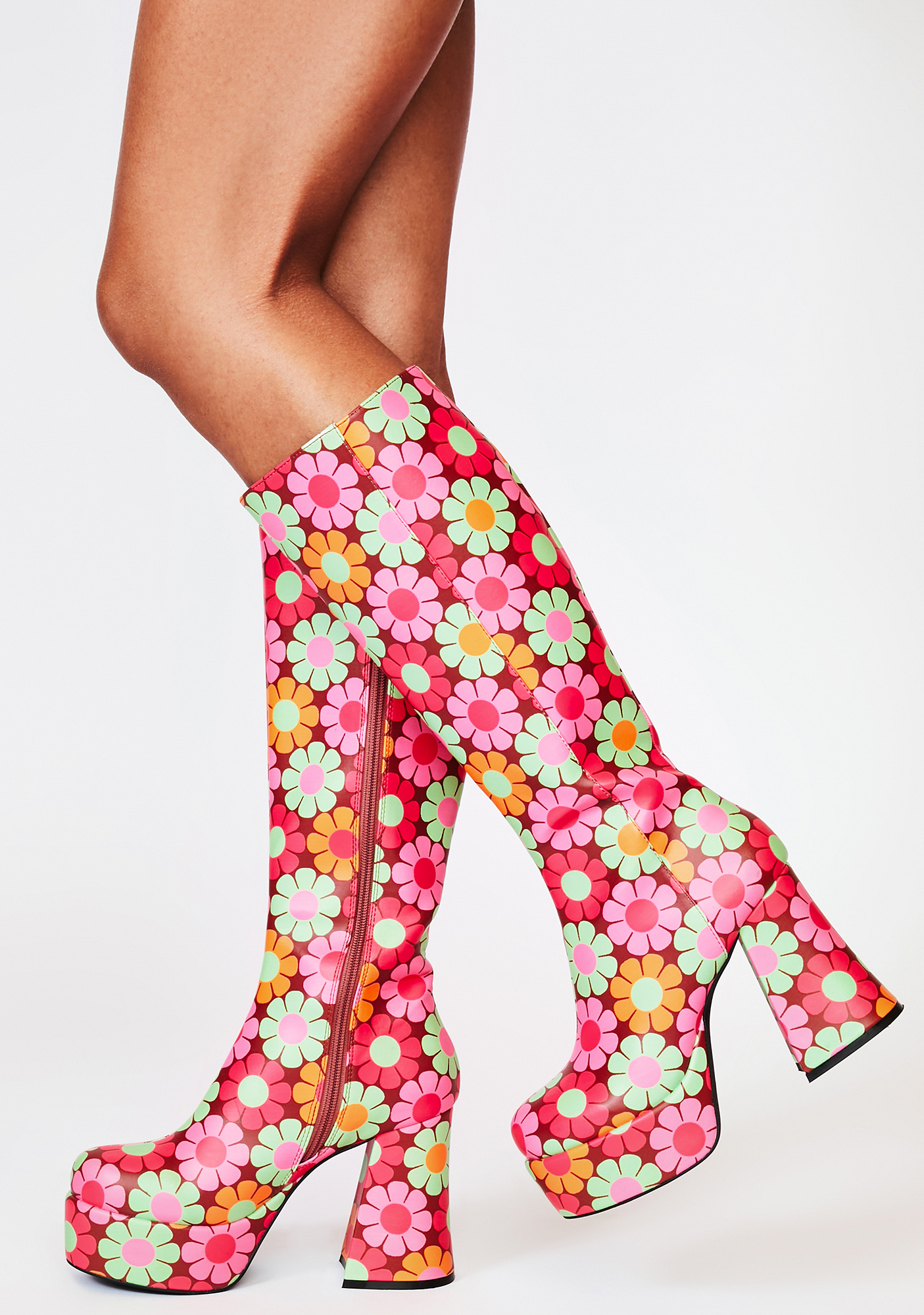 Sugar Thrillz Retro Floral Go Go Boots - Multi | Dolls Kill