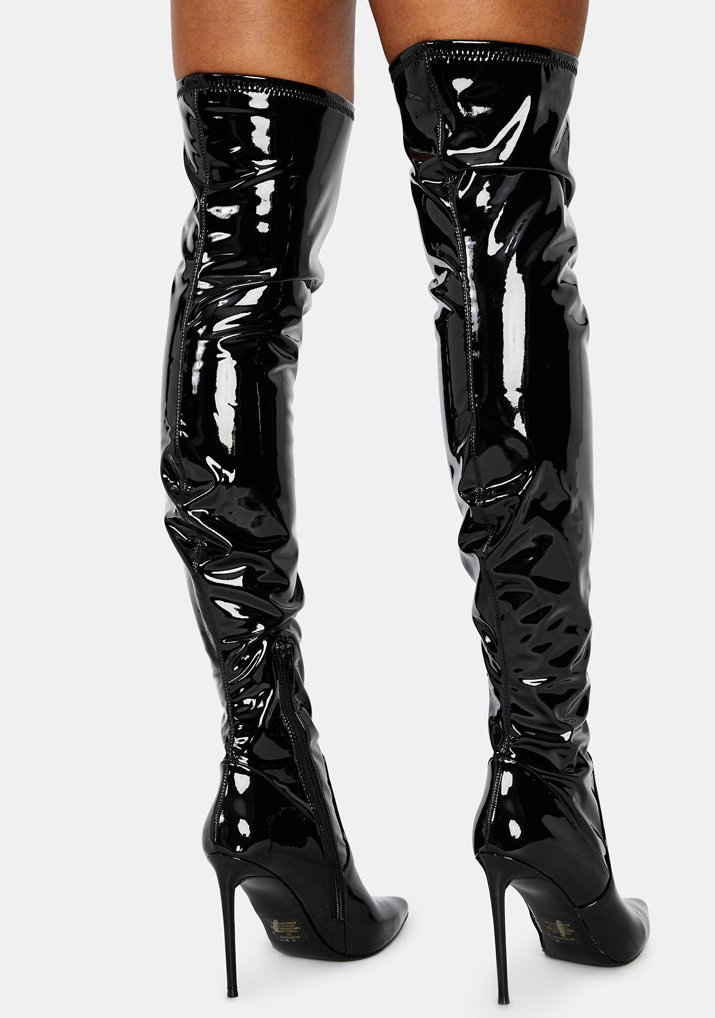 Steve Madden Patent Viktory Knee High Boots | Dolls Kill