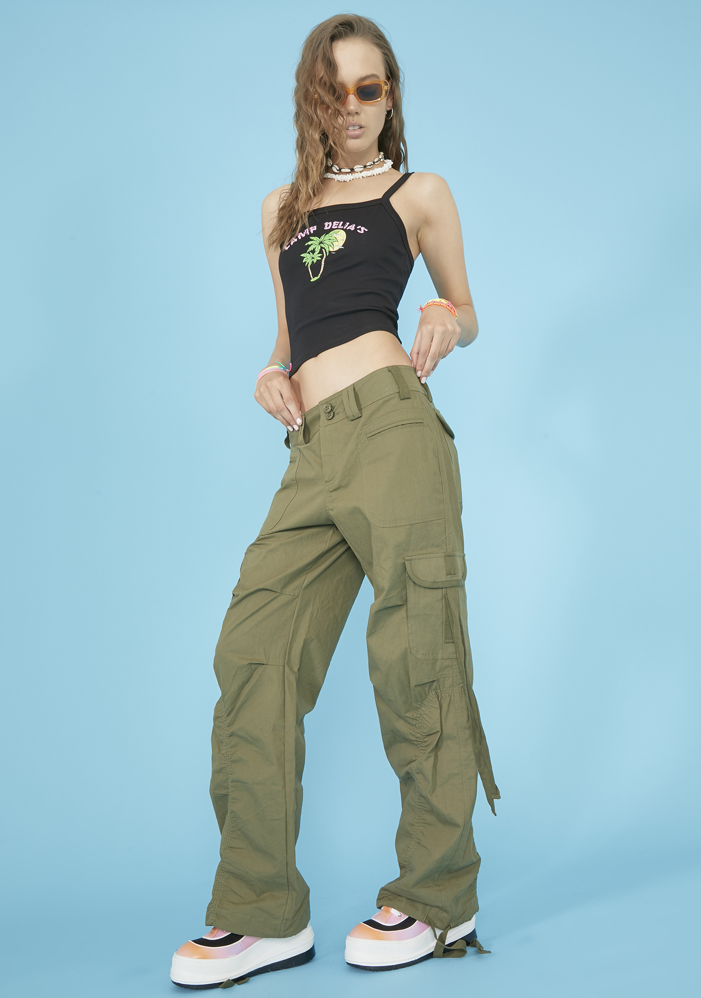 Delia's Baggy Skater Cargo Pants Olive Green Dolls Kill