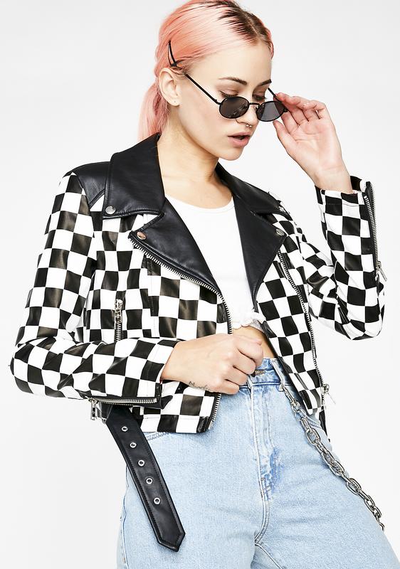 checkered moto jacket