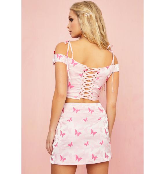 Sugar Thrillz Butterfly Brocade Mini Skirt Pink Dolls Kill