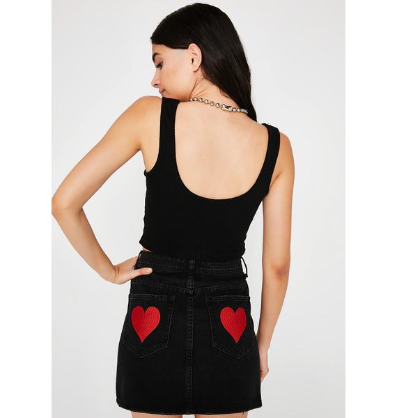 Denim Embroidered Heart Skirt Dolls Kill