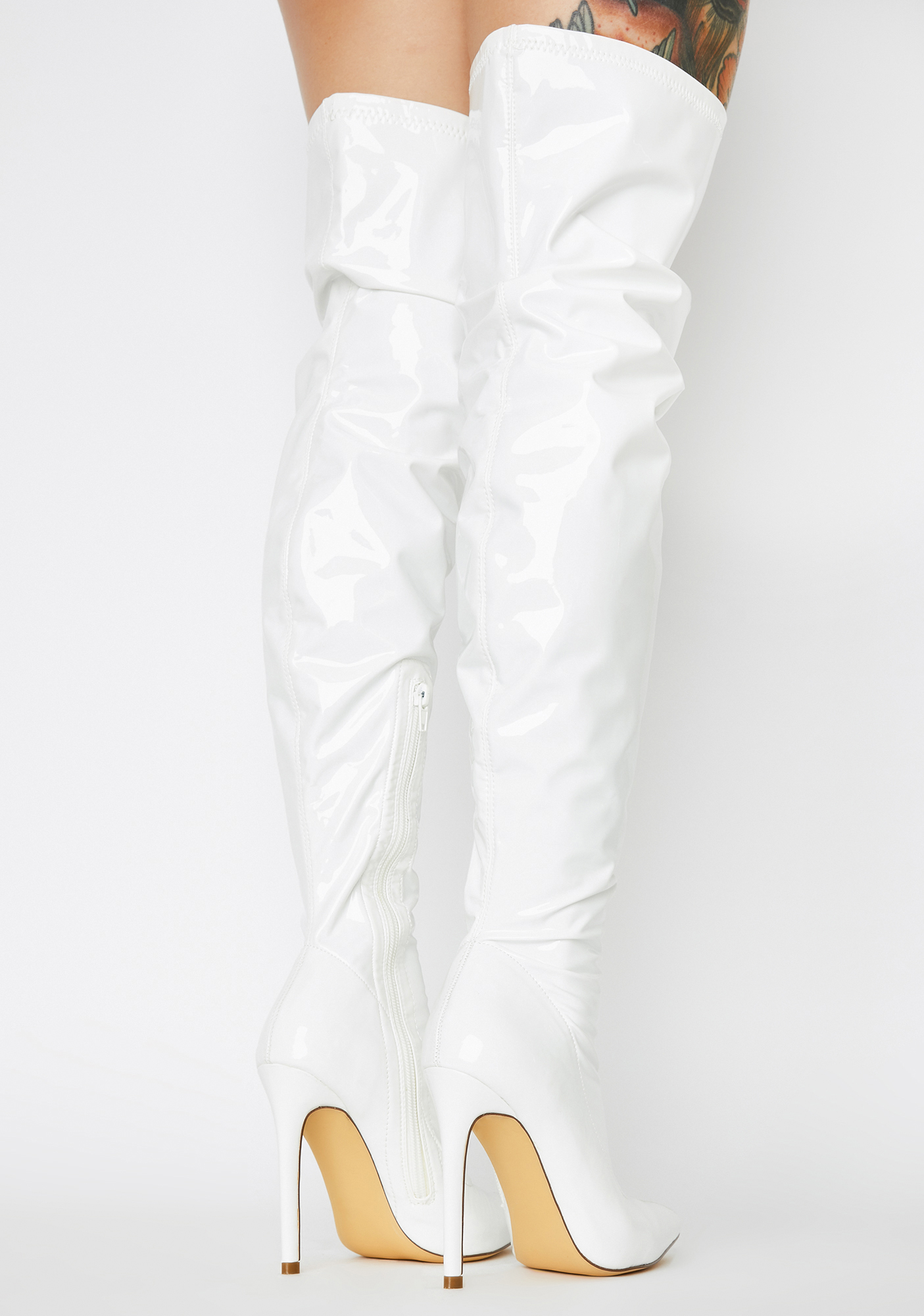 White vinyl thigh high boots Clearance