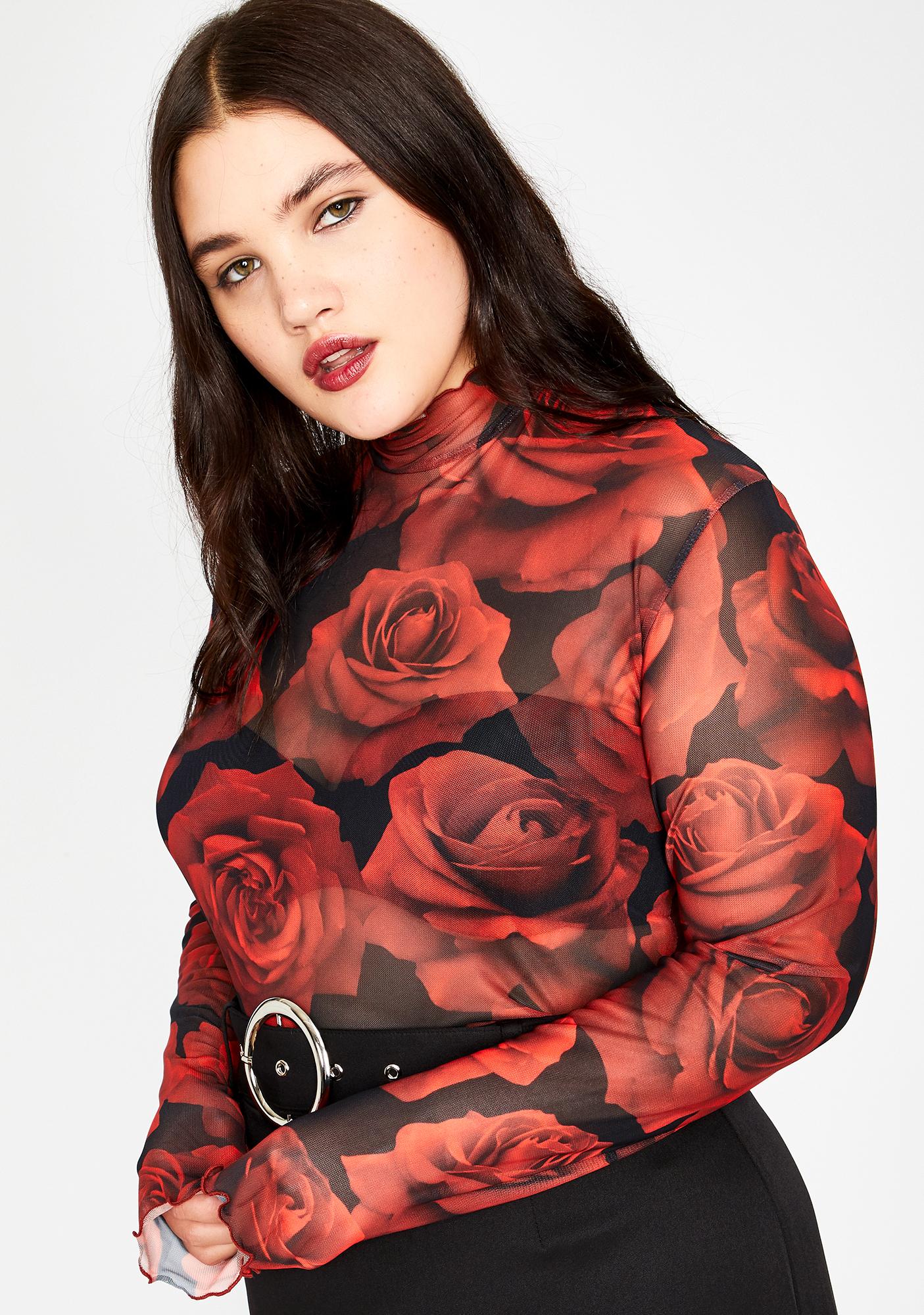 Plus Size Delias Rose Print Mesh Sheer Top Dolls Kill