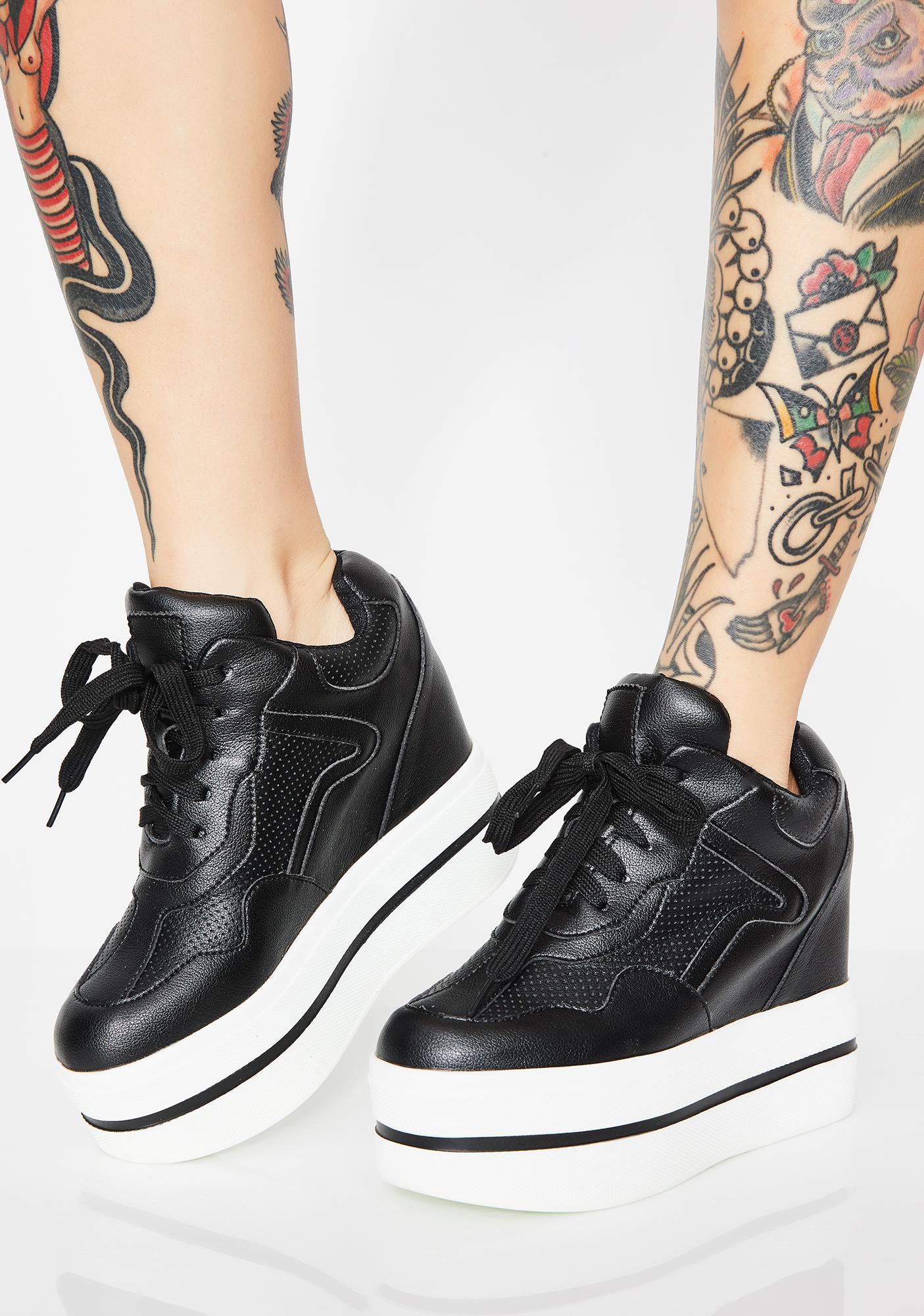 black platform wedge sneakers