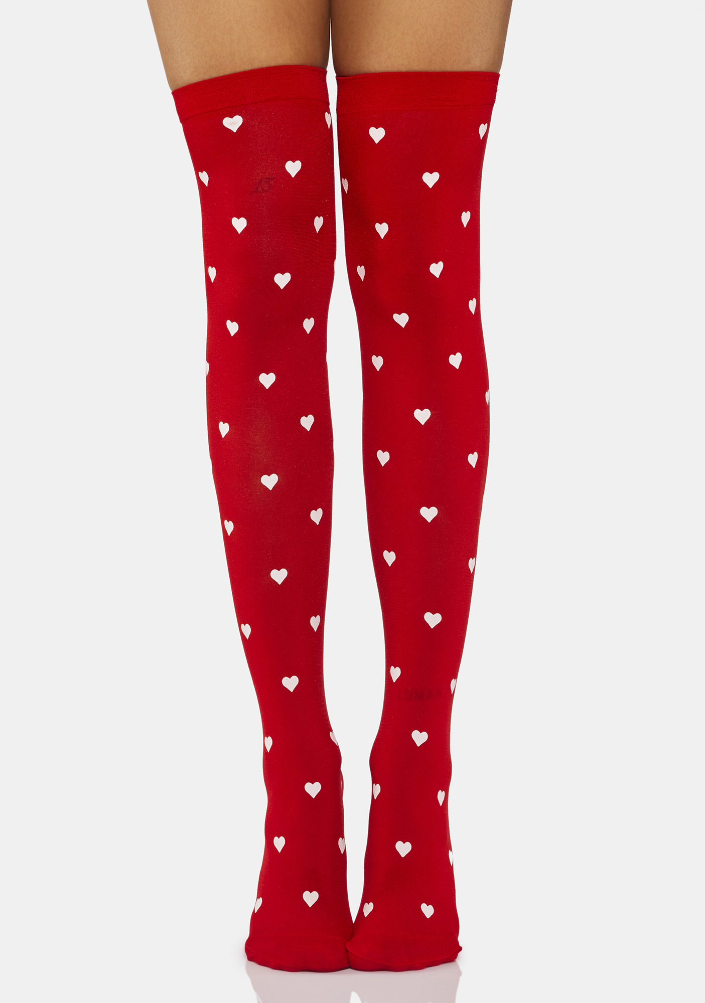 Thigh High Heart Print Socks Red Dolls Kill