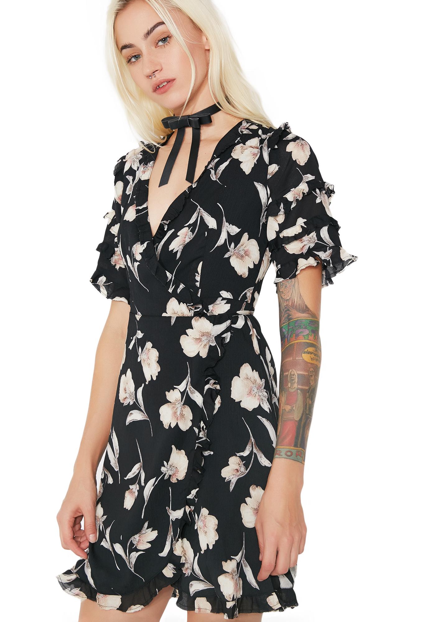 Black Floral Wrap Dress Dolls Kill