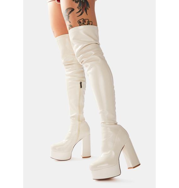 white pvc thigh high boots