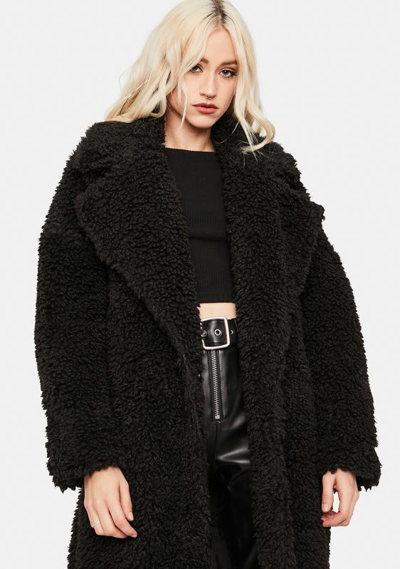 black longline teddy coat