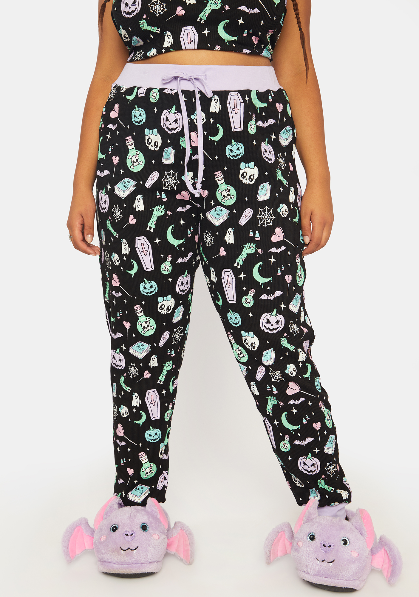 Plus Size Trickz N' Treatz Thermal All Over Graphic Print Joggers 