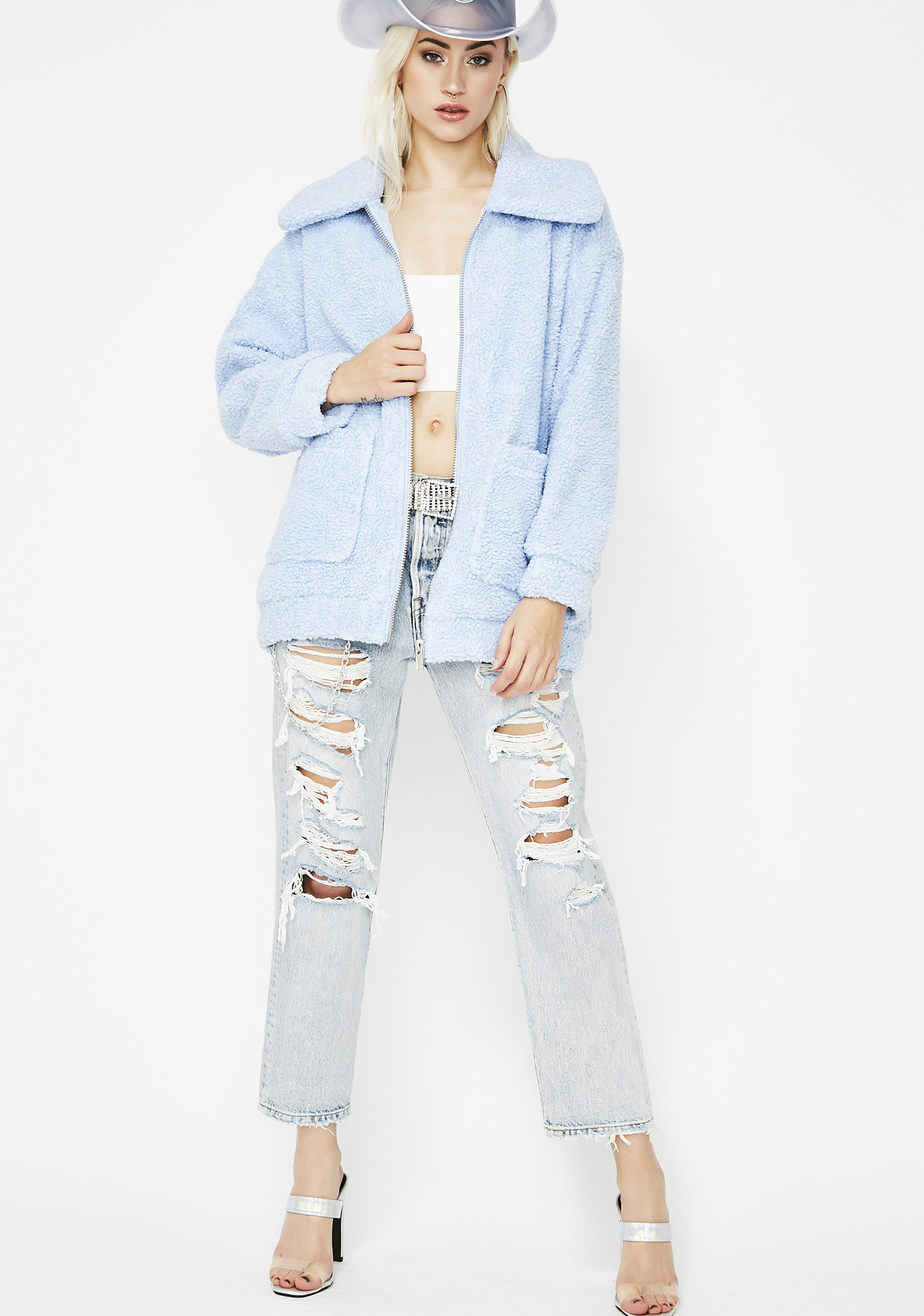 baby blue fuzzy jacket