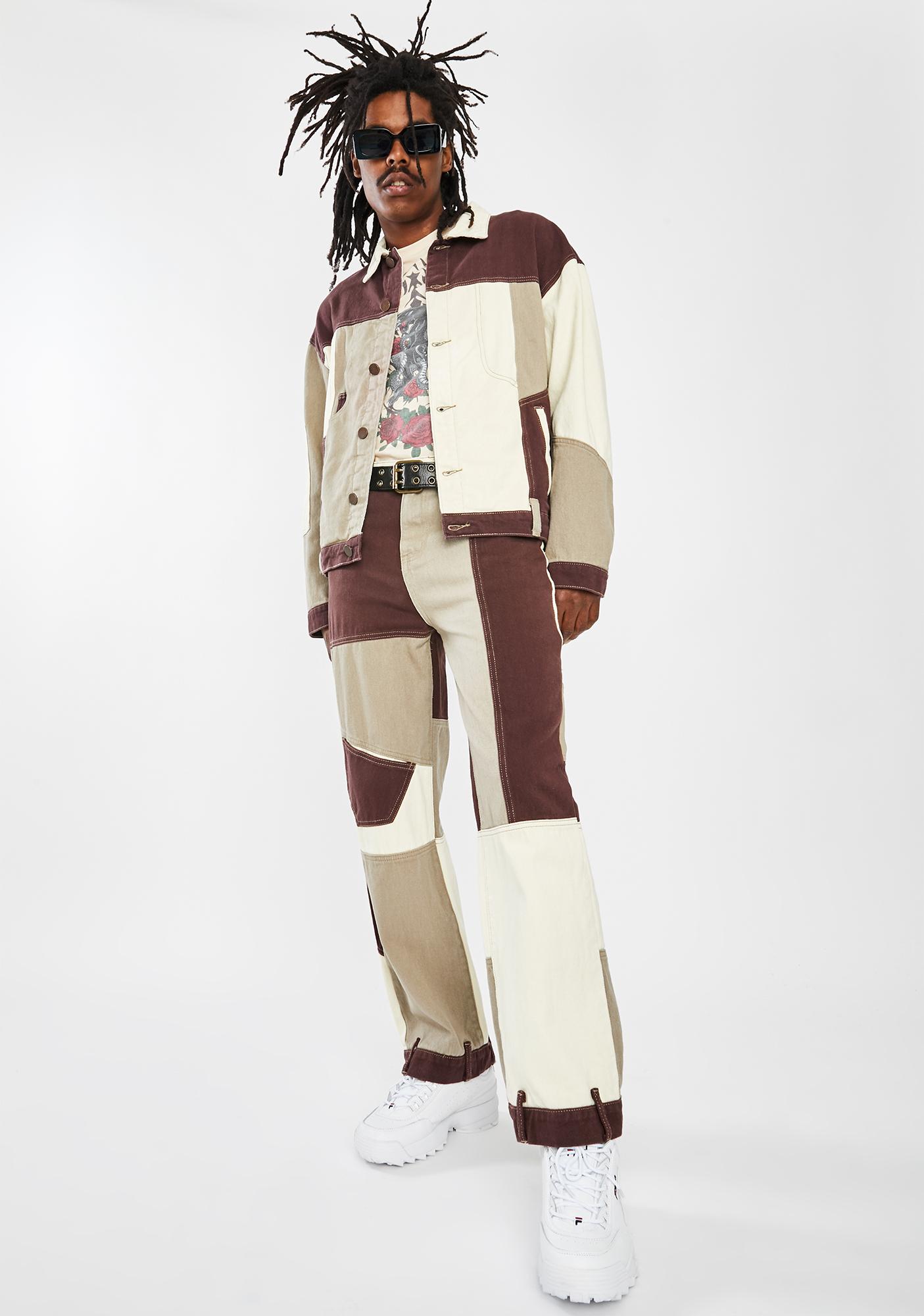 Brown patchwork skate jeans Clearance