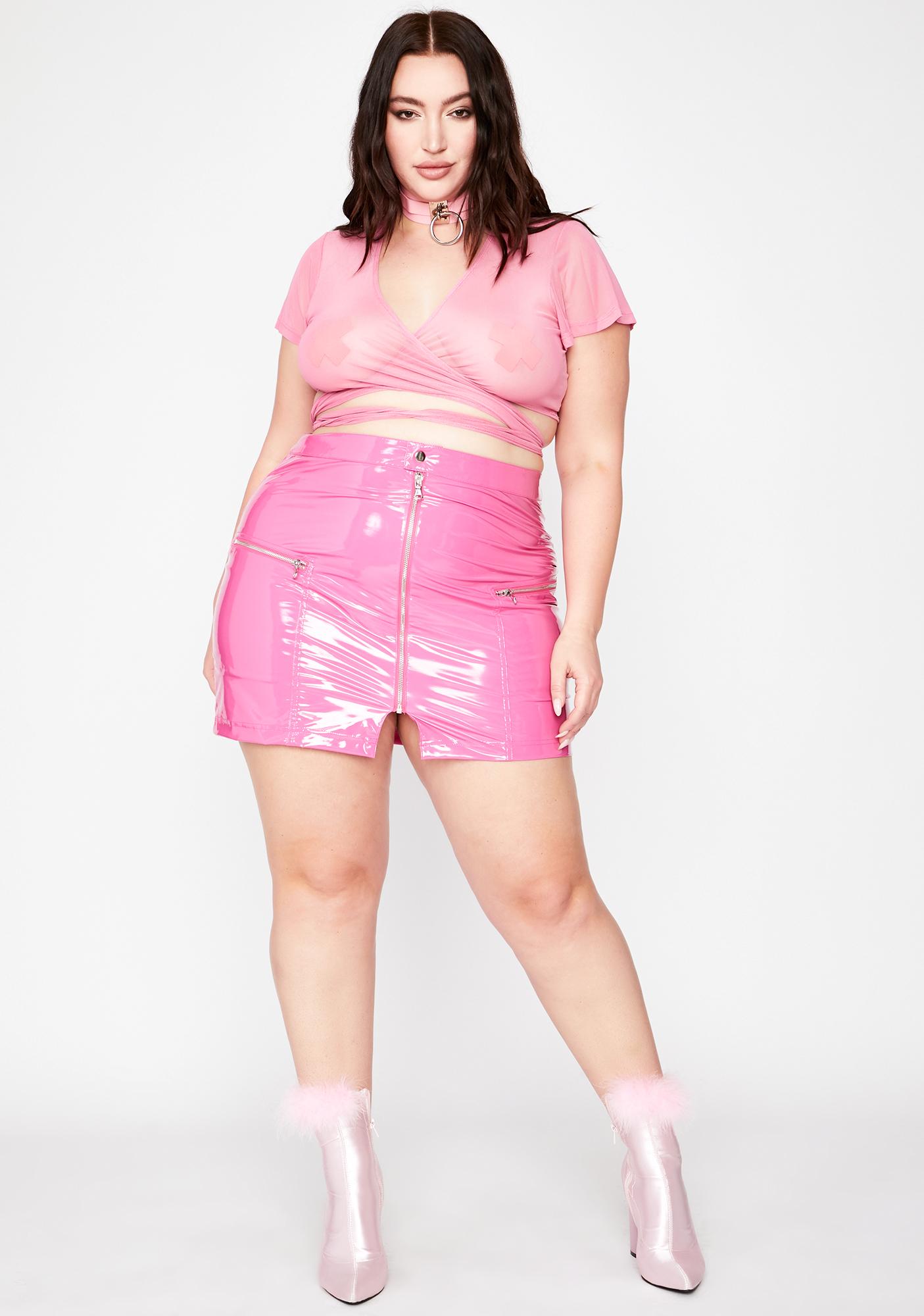 Plus Size Sheer Wrap Tie Crop Top - Pink | Dolls Kill