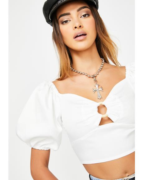 White O-Ring Cropped Blouse