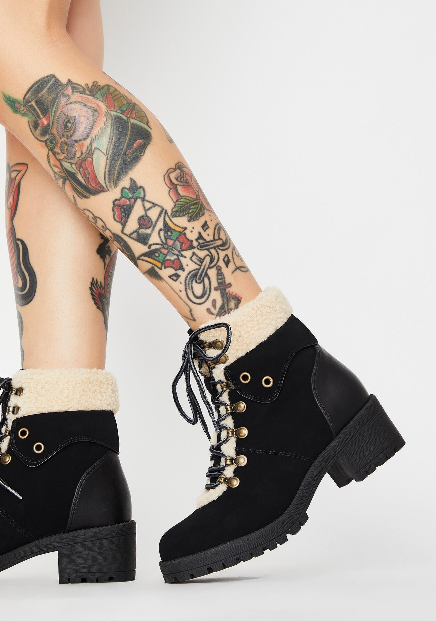 sherpa lace up fashion boots