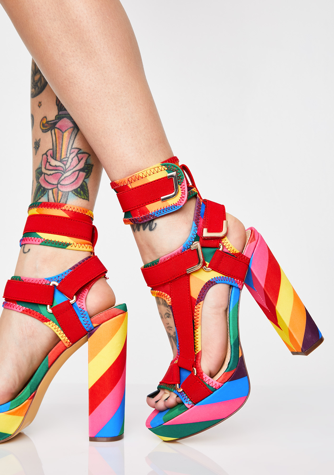 Platform Striped Rainbow Heels | Dolls Kill