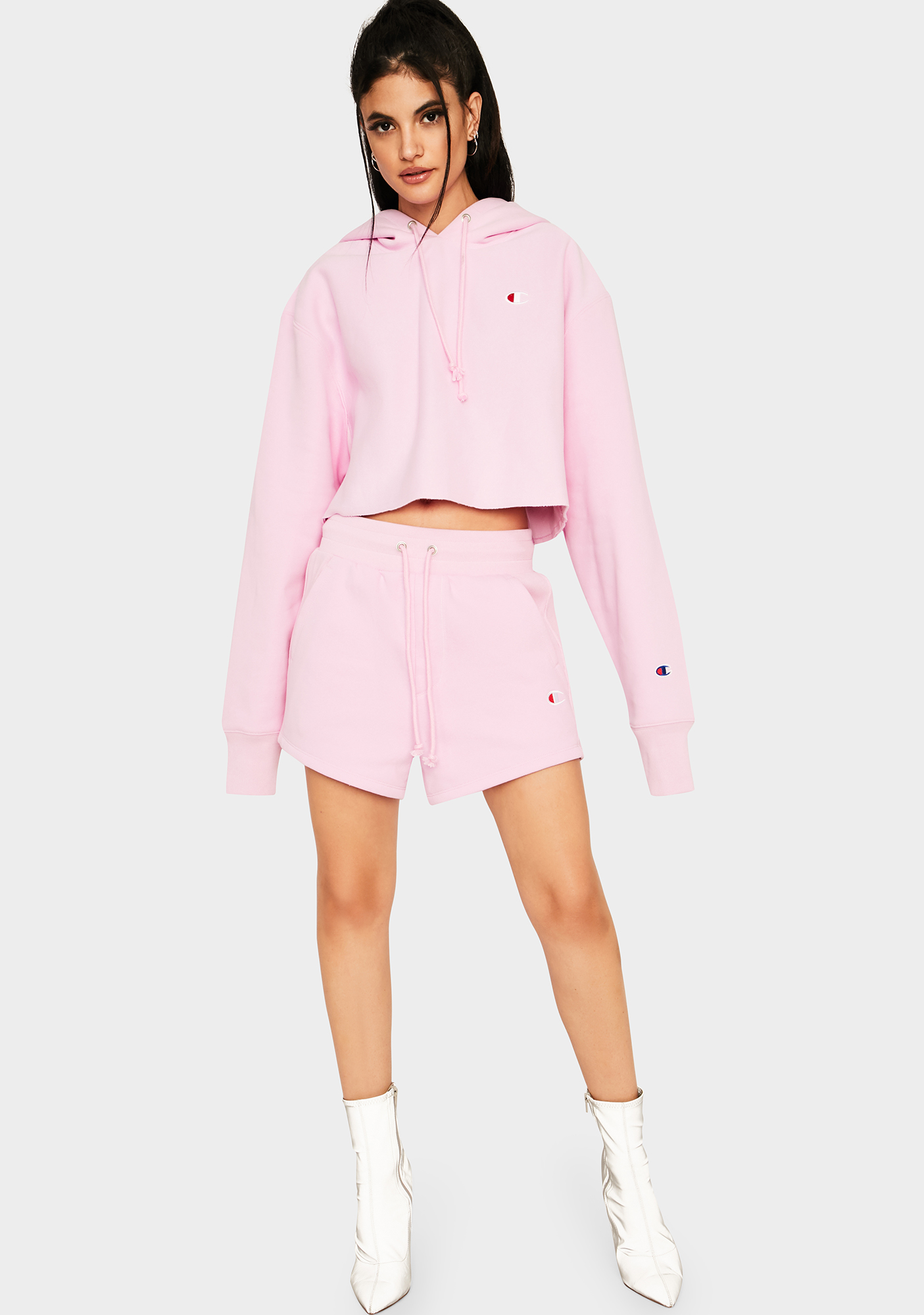 pink cropped champion hoodie