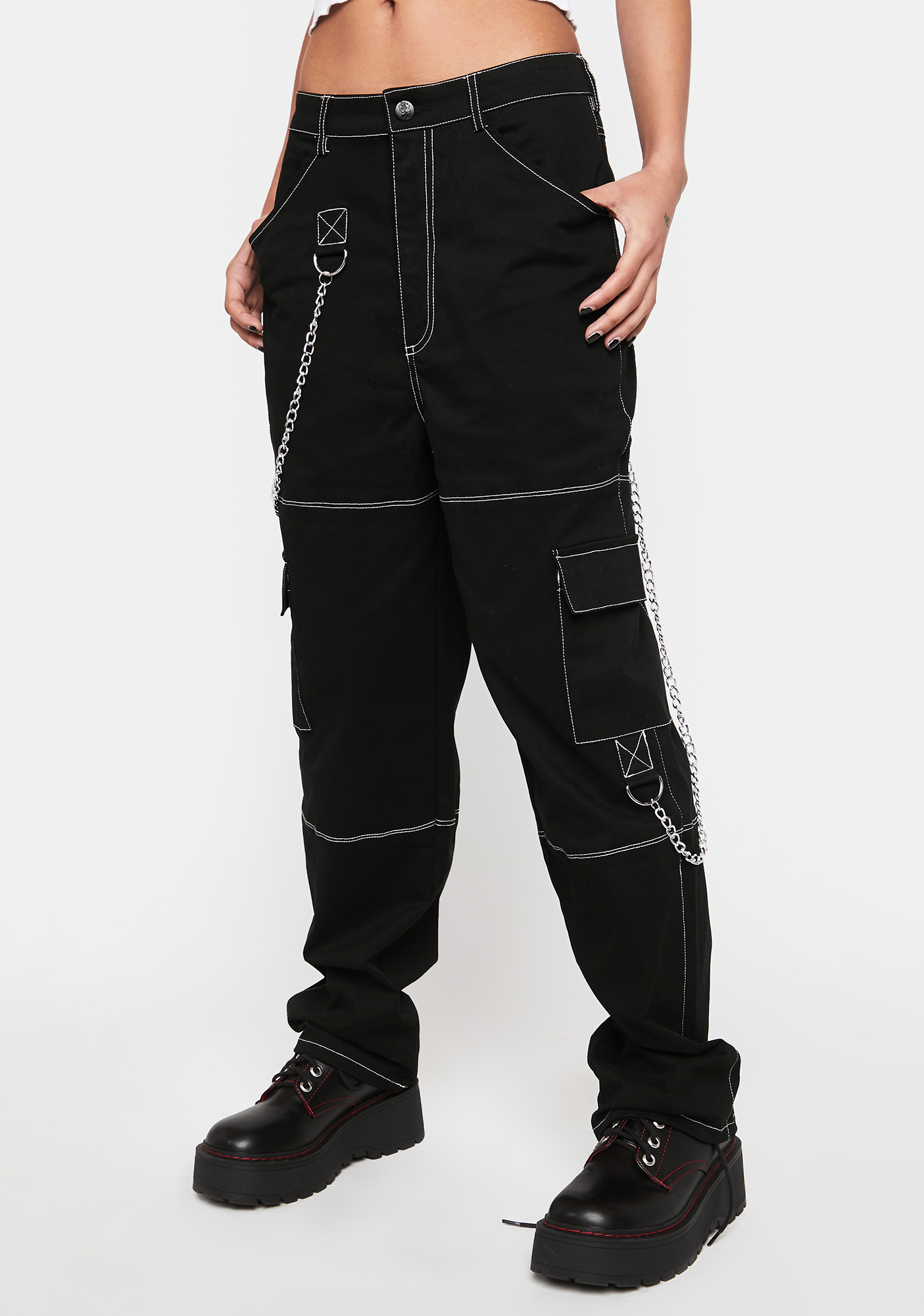 black cargo pants with chain