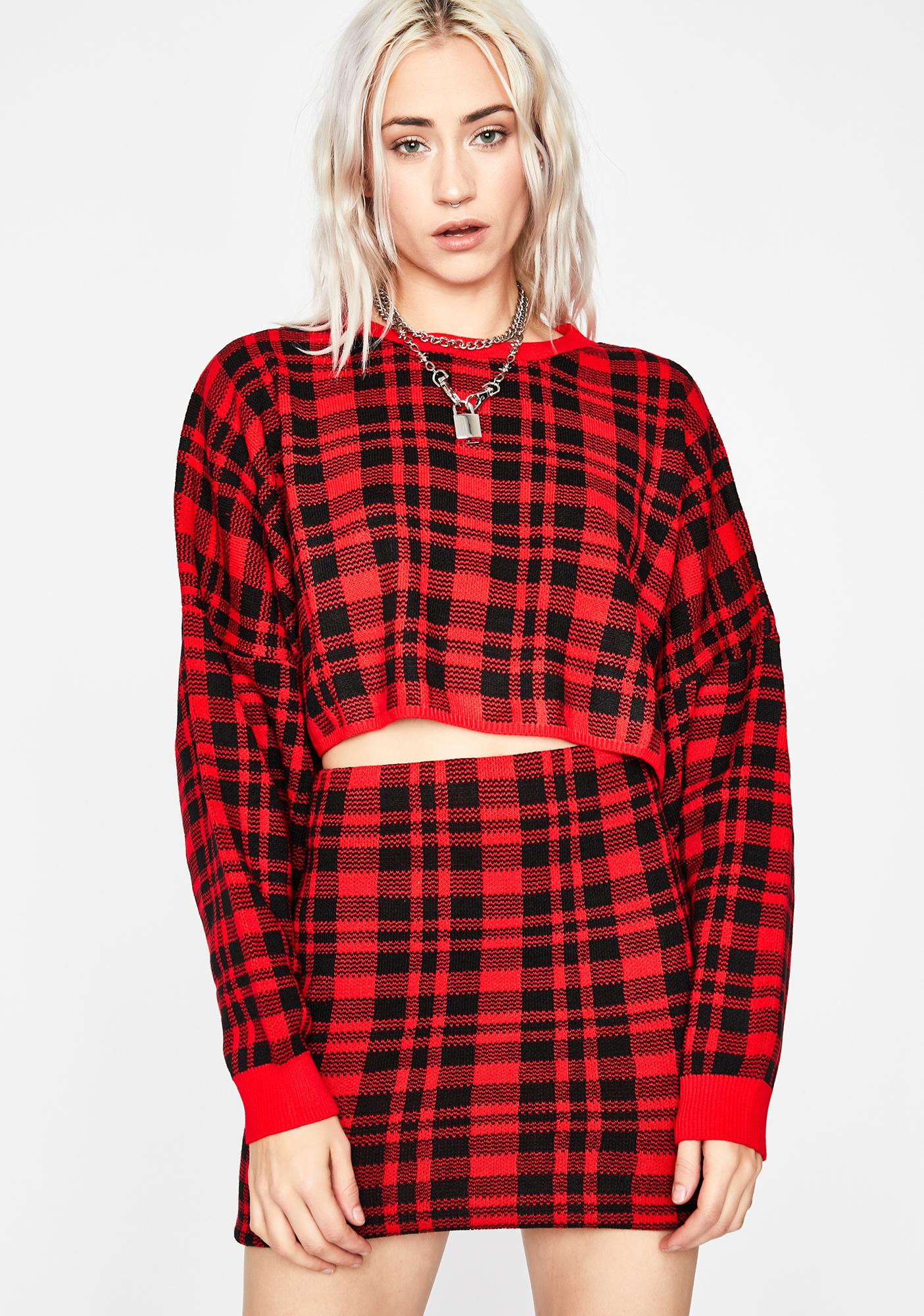 red plaid skirt sweater