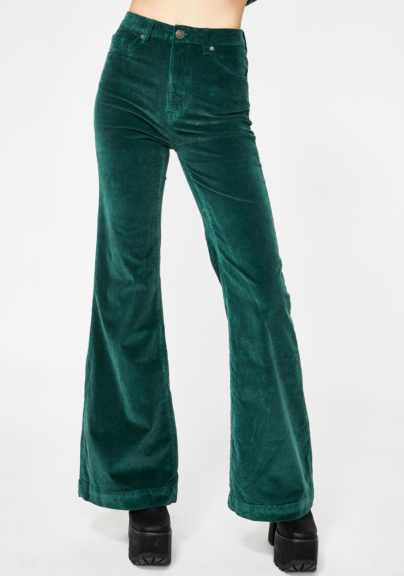 green corduroy flare pants