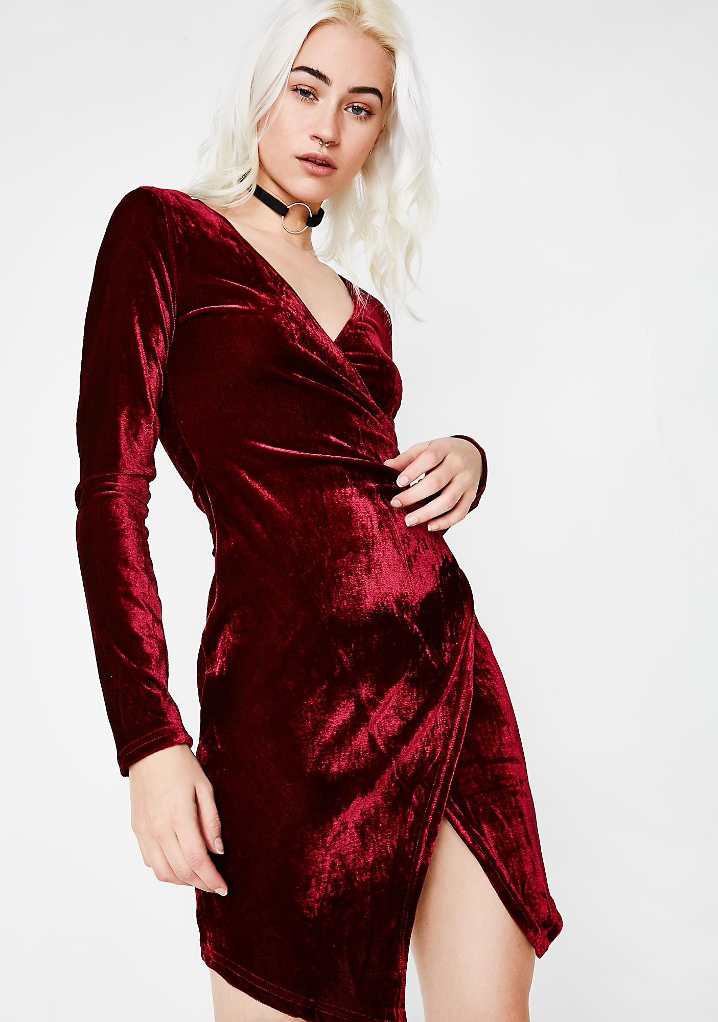 red velvet wrap dress