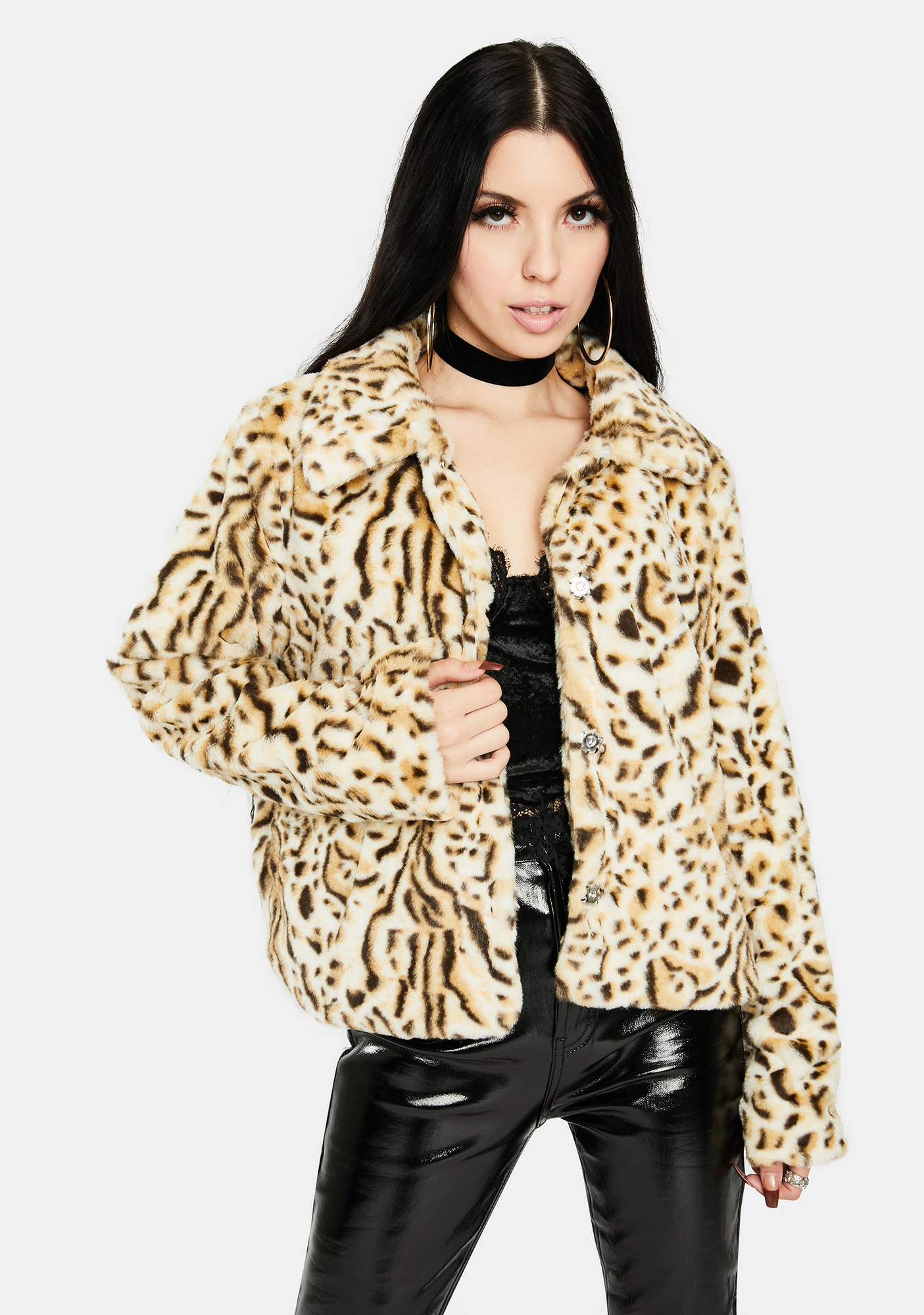 roxy faux fur leopard coat