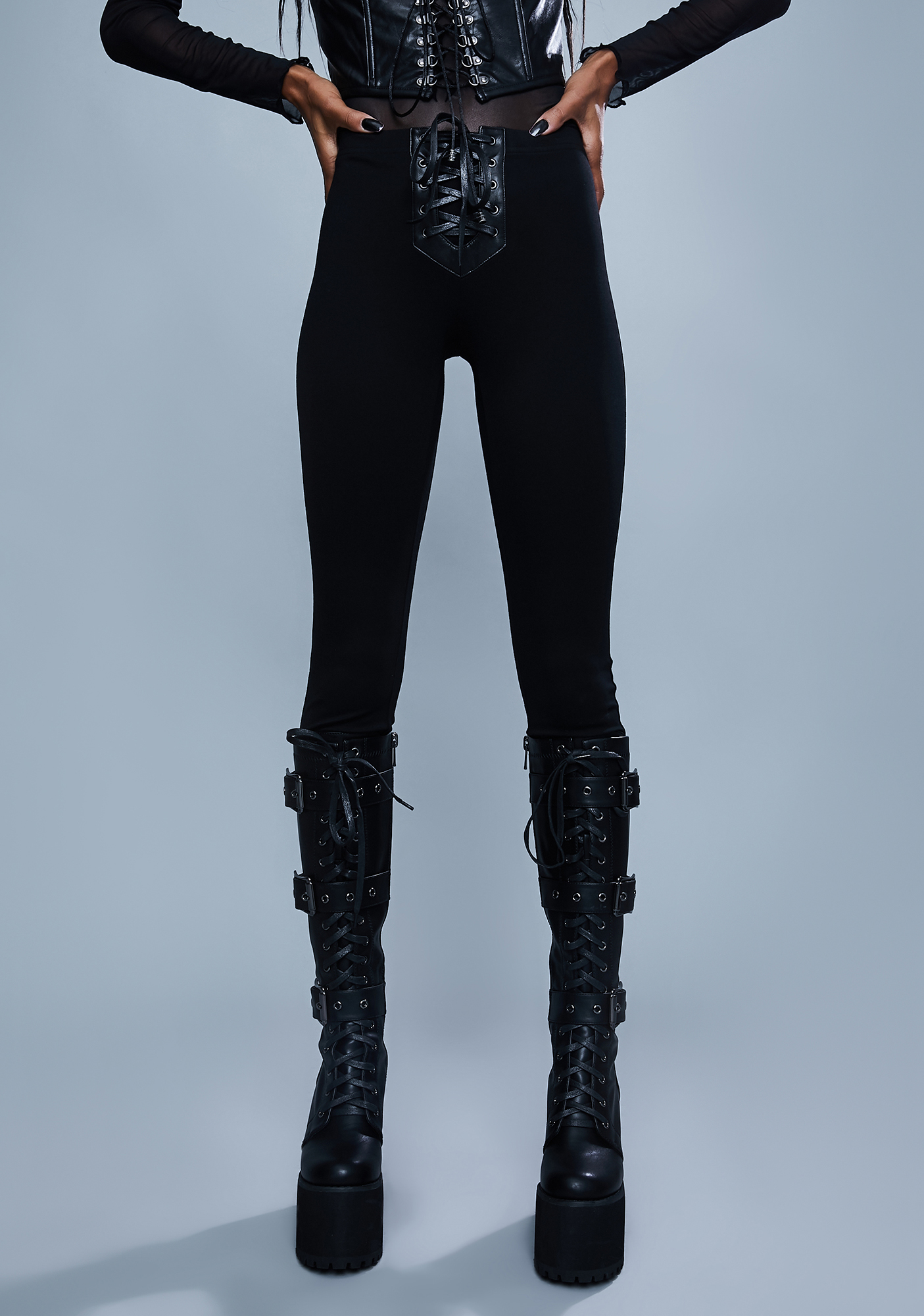 Widow Vegan Leather Lace Up High Waist Leggings - Black | Dolls Kill