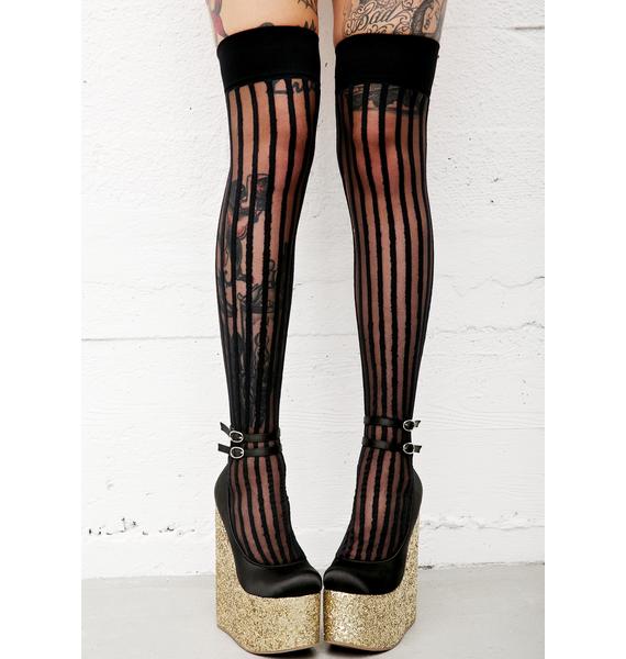 Sheer Vertical Striped Thigh Highs Dolls Kill
