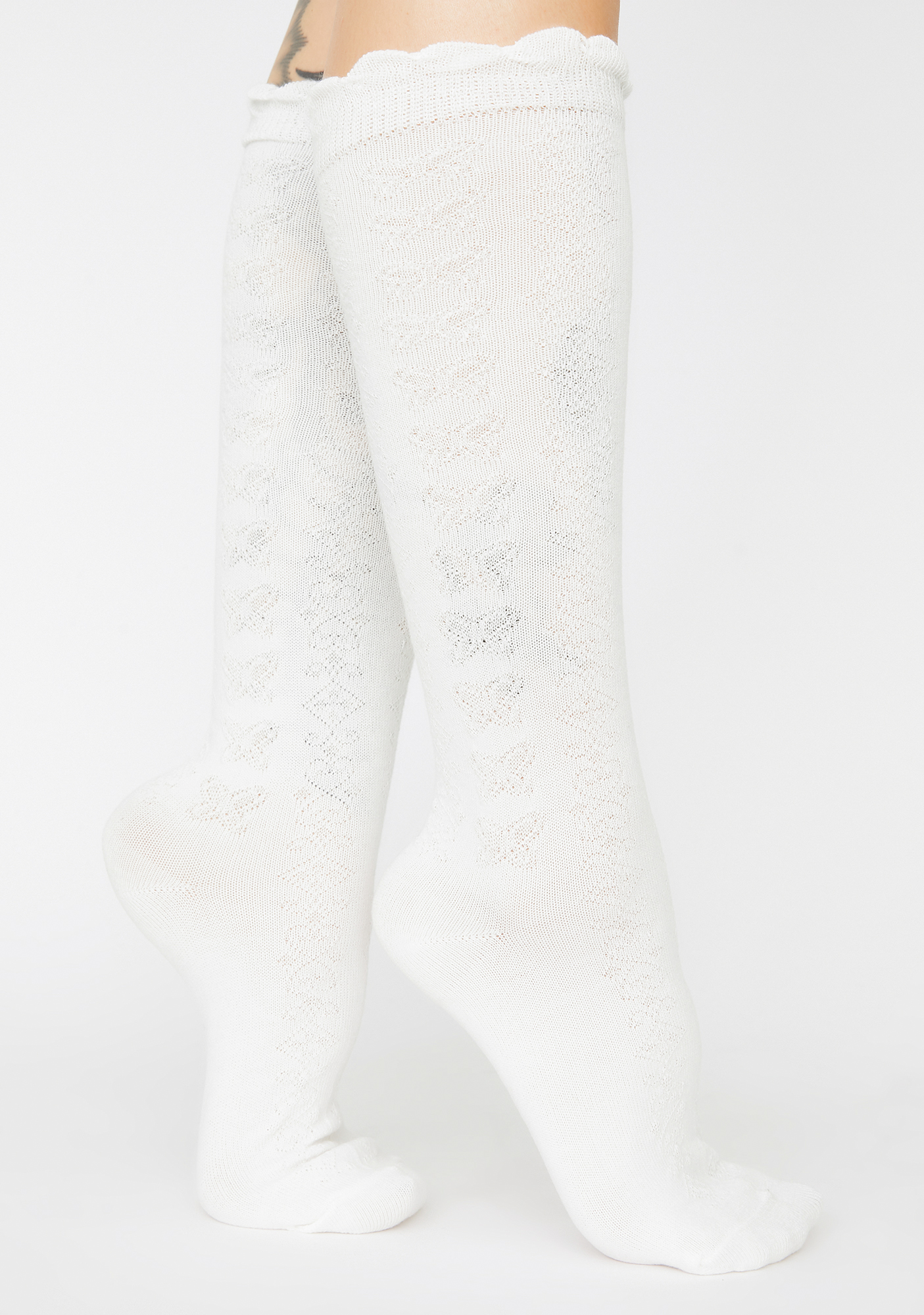 Scalloped Knee High Socks - White | Dolls Kill