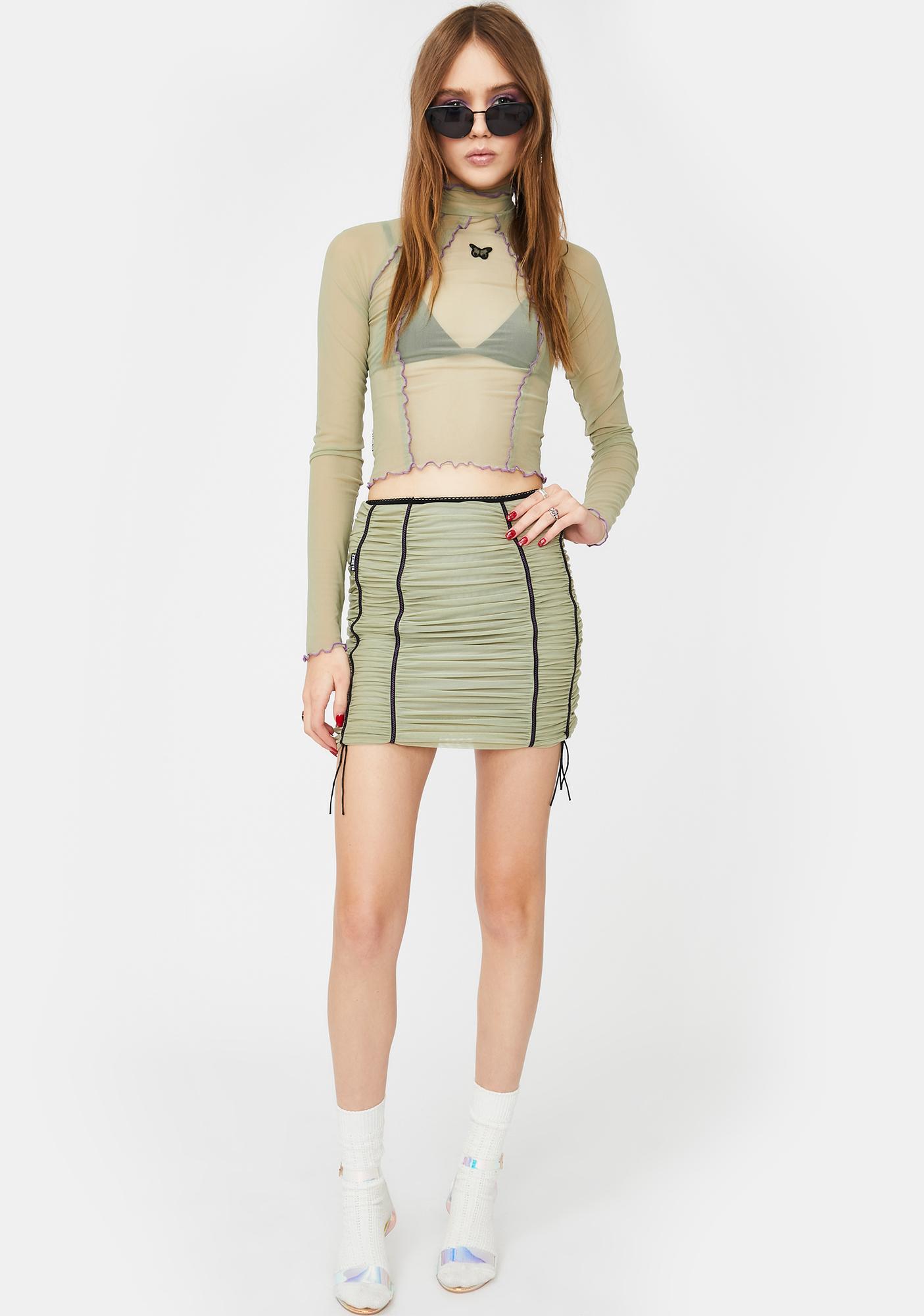 khaki ruched skirt