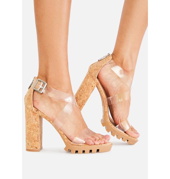 Clear Strap Cork Heels Nude/Tan Dolls Kill