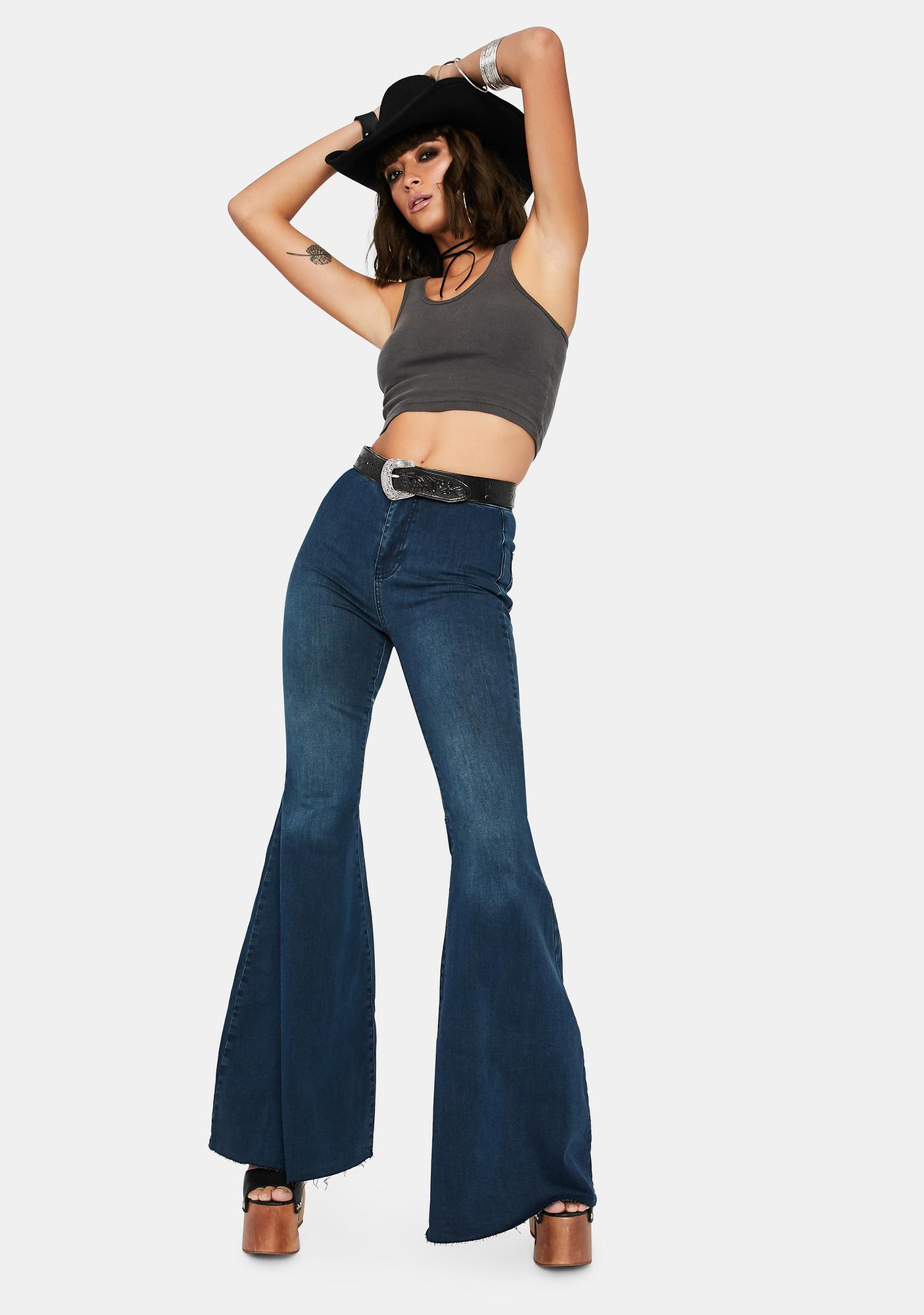 just float on flare jeans long