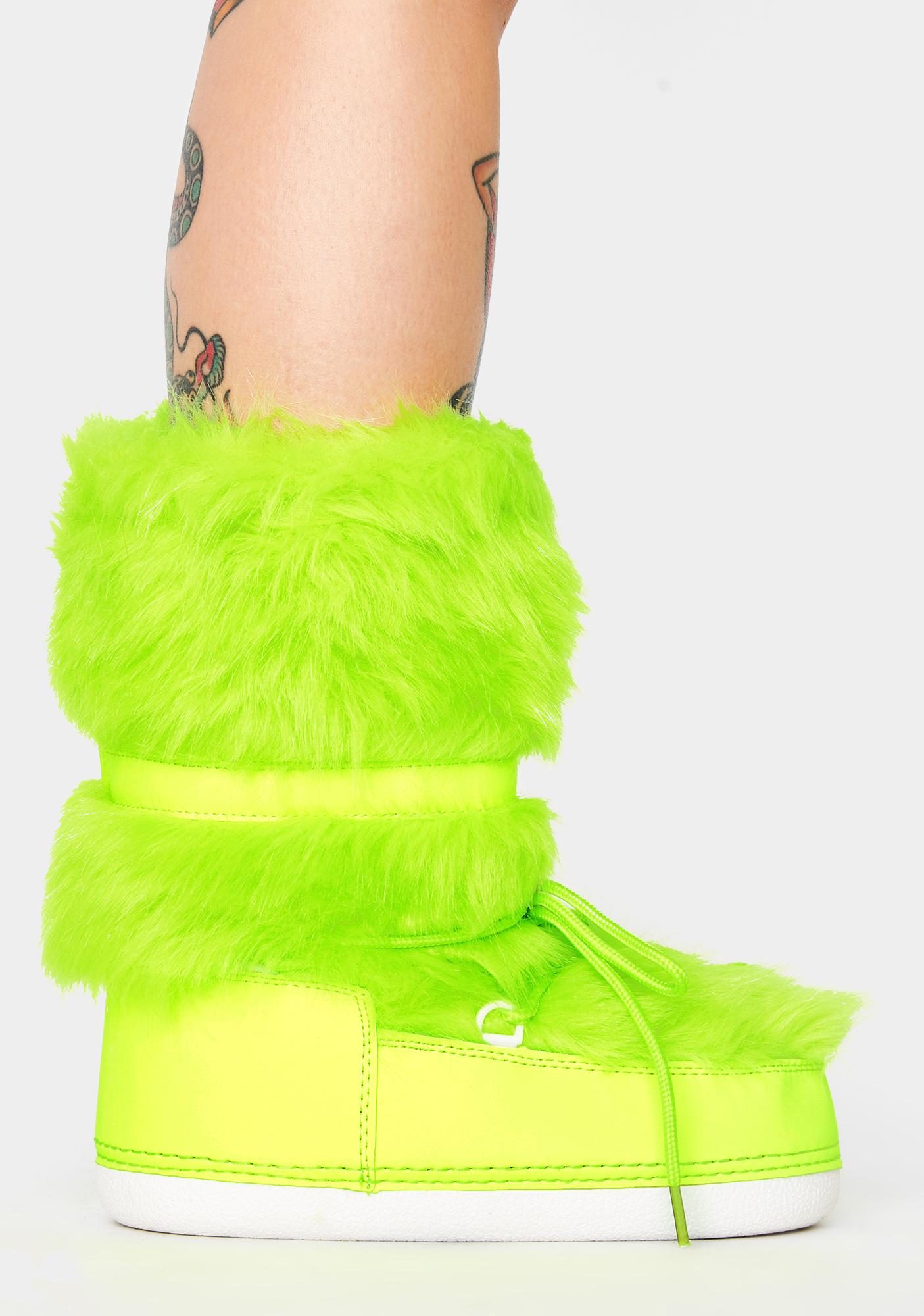 green fuzzy boots