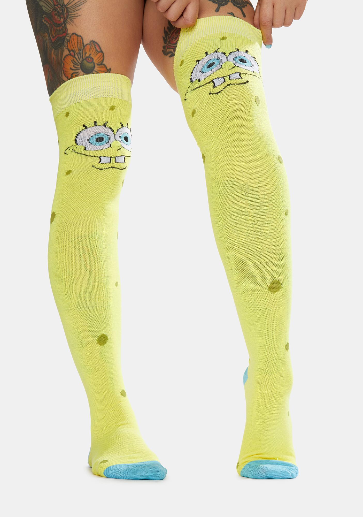 Spongebob Squarepants Over the Knee Socks - Yellow | Dolls Kill