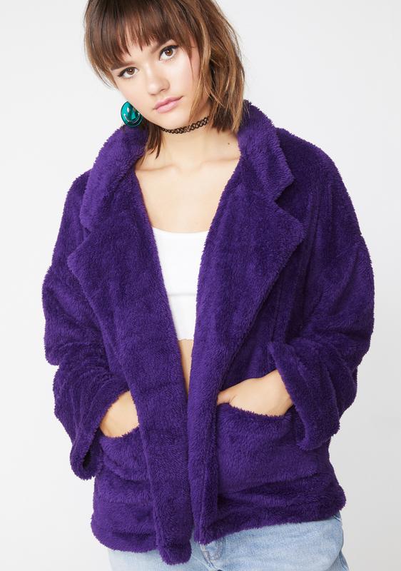 purple fuzzy jacket