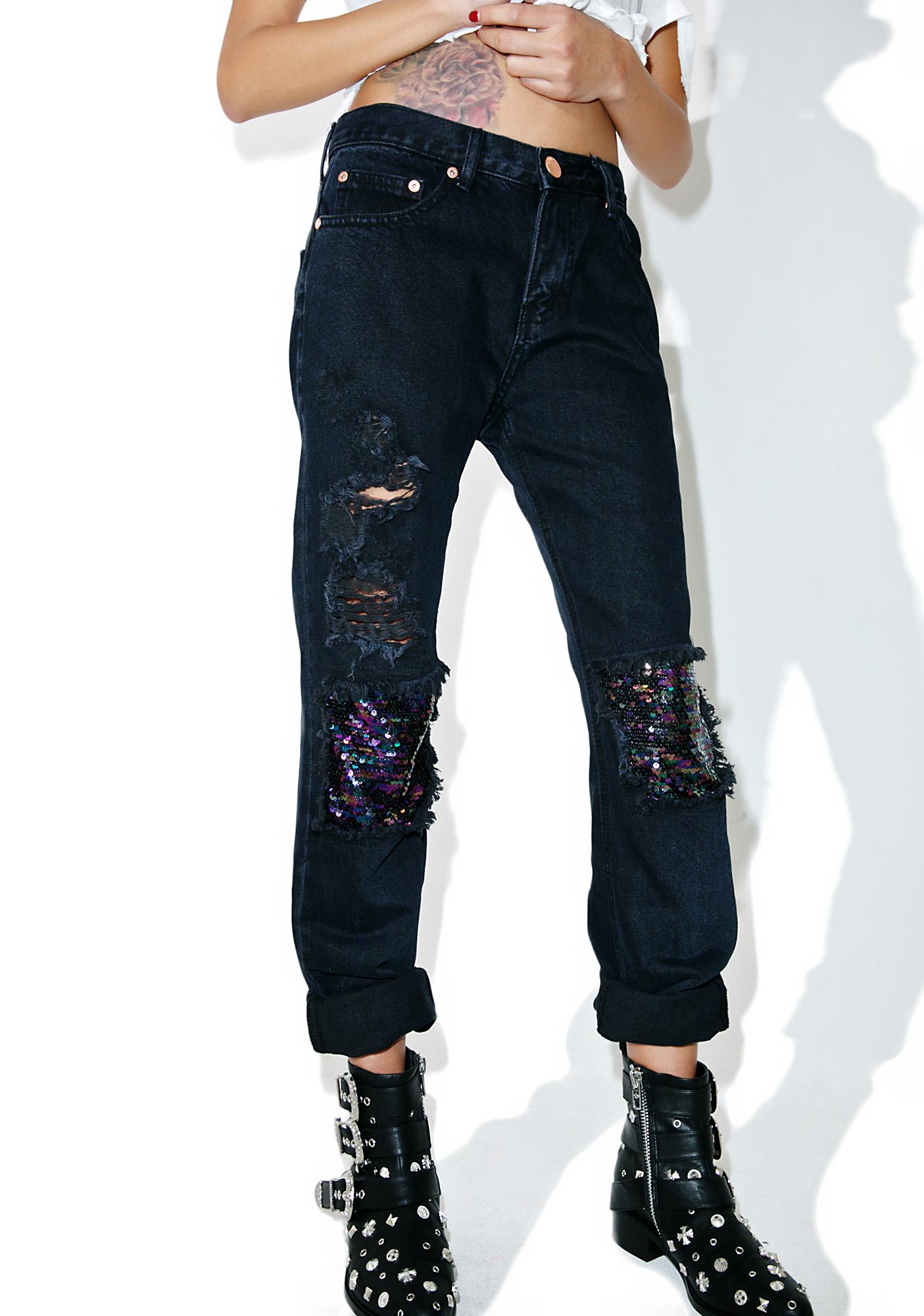 distressed jeans with sequins