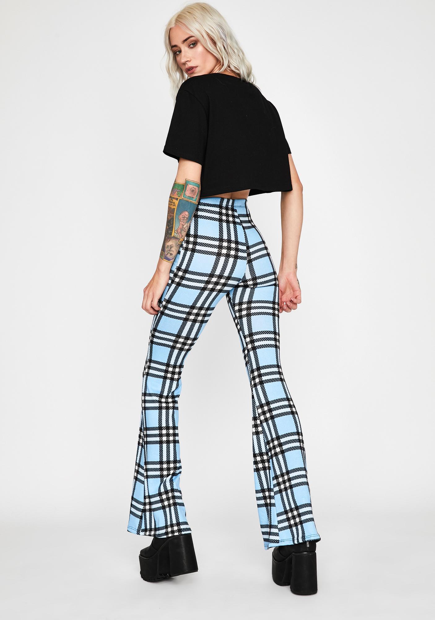 black and white plaid flare pants